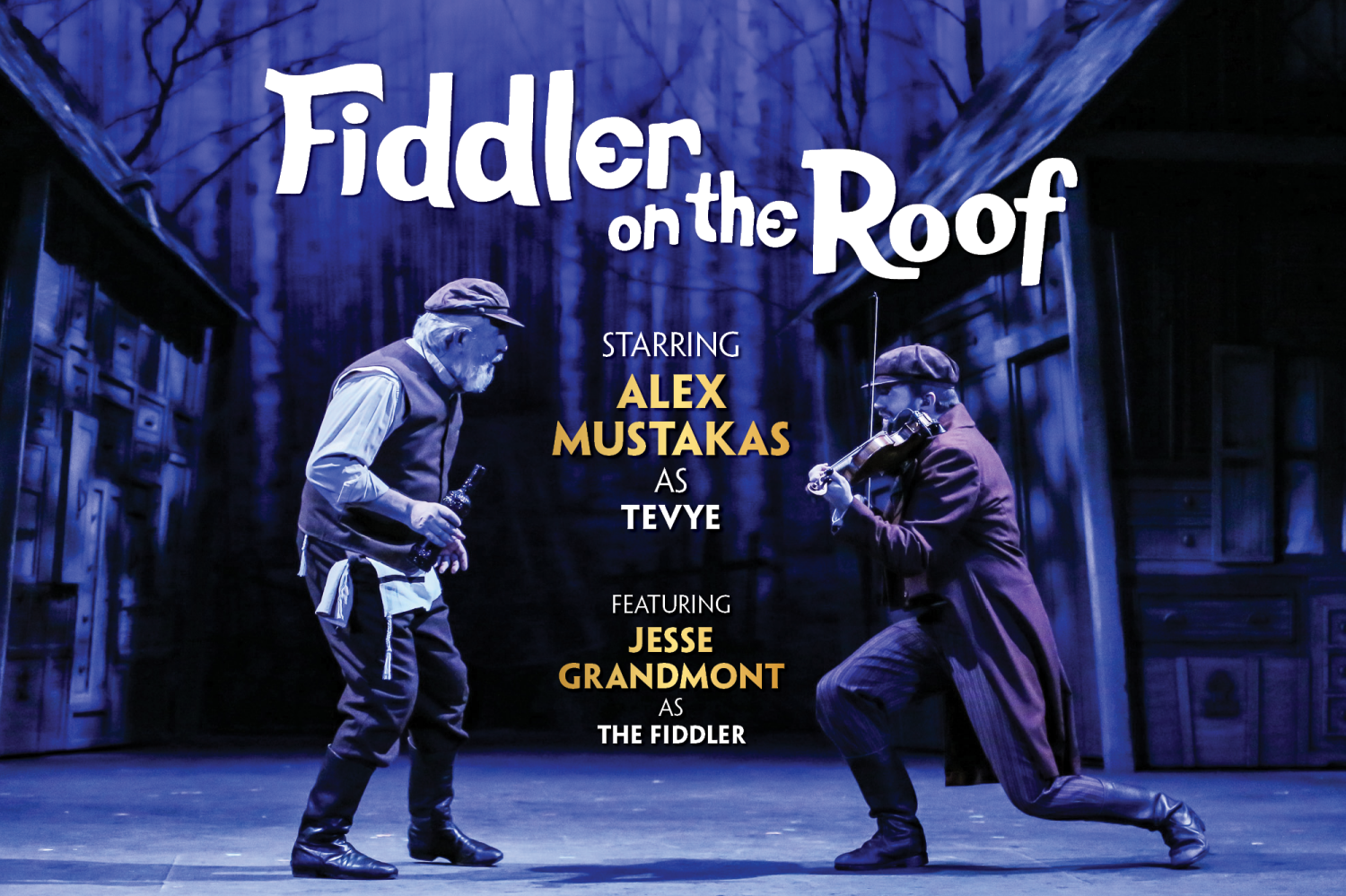 Show artworkProduction photo of Fiddler on the Roof showing the characters Tevye and The Fiddler dancing on stage.